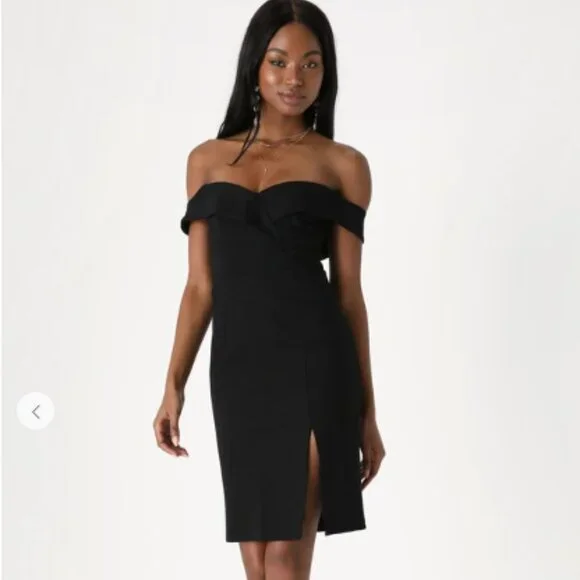 Lulus Glam Black Off-the-Shoulder Bodycon Dress Size Large - Picture 1 of 11